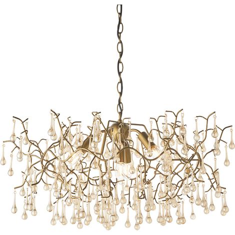 Merano Rimini Suspension de plafond à 4 ampoules Peinture dorée vieillie et verre lustré champagne (1/5)