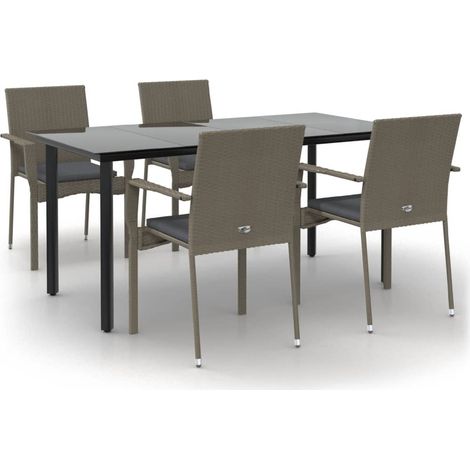 vidaXL 5 Piece Garden Dining Set with Cushions Black and Grey Poly Rattan (1/4)