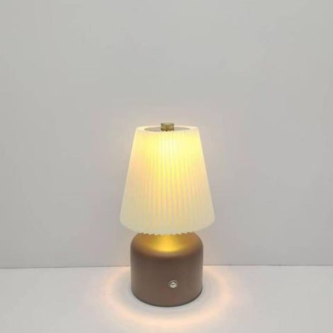 Petite lampe de table sans fil de champignons Contrôle tactile 3 couleurs Lampe rechargeable plissée de base métallique d'éblouissement sans pas pour table de nuit-White Green (1/5)