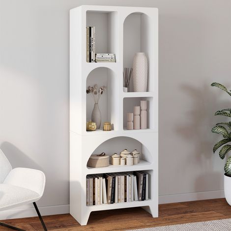 Estantería orgánica ALESIA con 6 compartimentos de madera blanca
