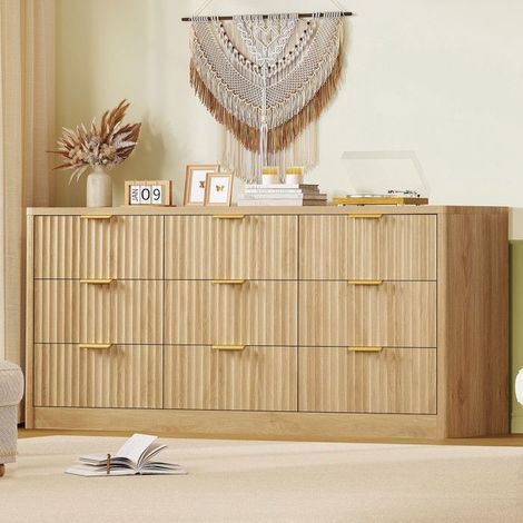 Kommode - Kommode mit 9 Schubladen - 160 x 39,5 x 75 cm - Natur - Spanplatten (1/5)