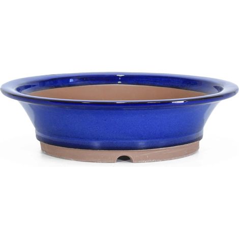 Vaso bonsai smaltato tondo 32 cm Blu (1/2)