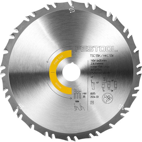 Hoja de sierra circular Festool HW 160x1,6x20 FWWW35 WOOD FINE CUT 160 x 1,6 x 20 mm ( 578586 )