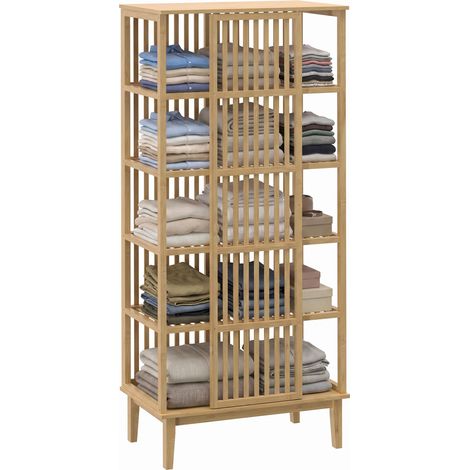 Armoire penderie - HOMCOM - 5 niveaux - porte coulissante, design aéré à lattes - bambou - 80 x 47,3 x 175 cm - bois naturel (1/5)