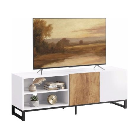 Mobile TV Fino a 55" Fori Passacavi 140x36.5x50cm Bianco e Rovere (1/5)