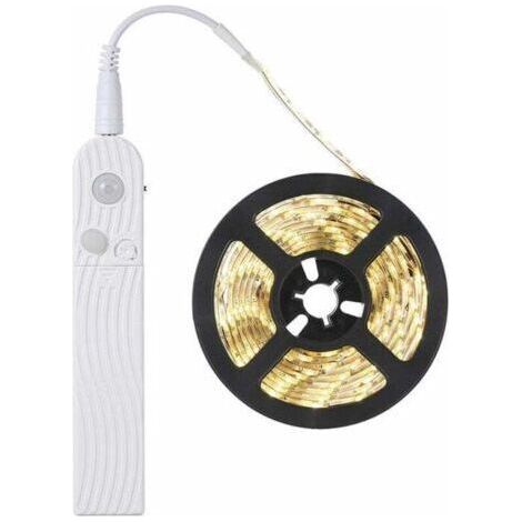 Striscia LED da 3 m con rilevatore di movimento, luce notturna a batteria con sensore PIR, illuminazione per armadi, impermeabile IP65, (bianco caldo 3500K, 3 m) (1/4)