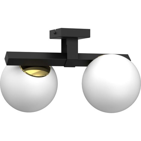 Plafonnier moderne noir et doré 2 globes blancs E27 15W Idris Luminex (1/2)