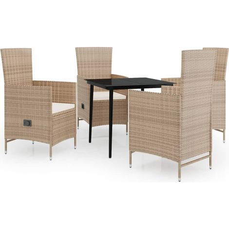 Maison Exclusive - 5-tlg. Garten-Essgruppe mit Kissen Beige