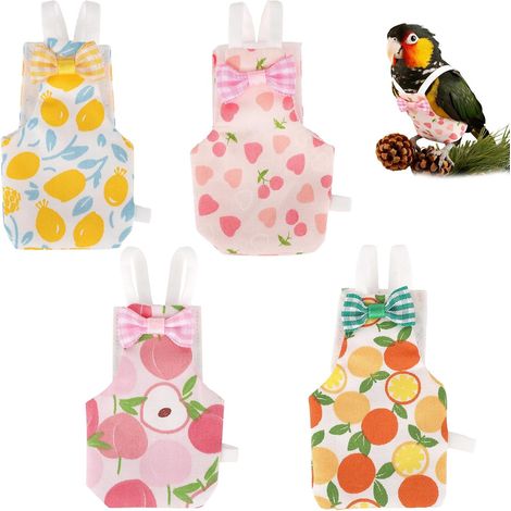 Lot de 4 Couches Réutilisables Oiseaux, Jolie Couche pour Oiseau avec Intérieur Imperméable Lavable Couche pour Perruche Calopsitte Canari (4 Styles Thème Fruit) (1/5)