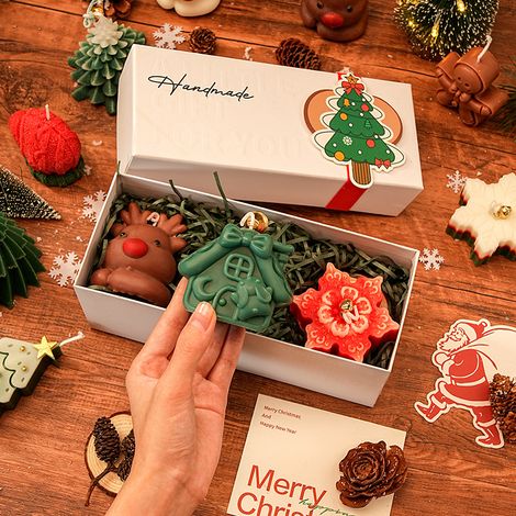 Bougies parfumées de Noël en forme de sapin et de renne, bougies artisanales décoratives, coffret cadeau festif, décoration de Noël pour maison, table et fête (1/4)