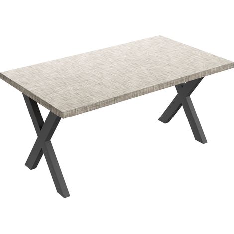 Esstisch aus Holz und Metall mit schwarzen X-förmigen Beinen 220x100 cm Struktur-Grau
