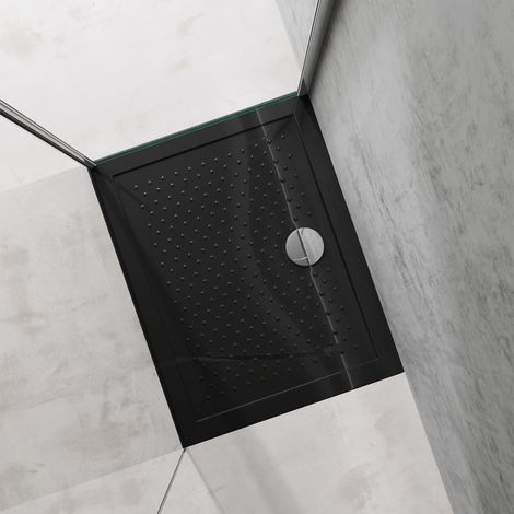 doporro Piatto Doccia Rettangolare in Acrilico H 4 cm Superficie Puntinata Antiscivolo Mod.Lucia02AR - Nero Lucido 70x90x4 cm con Piletta Inclusa (AL02)