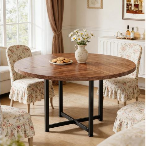 Table à manger ronde 120 cm en métal et bois, noir et marron DESVIAE (1/5)