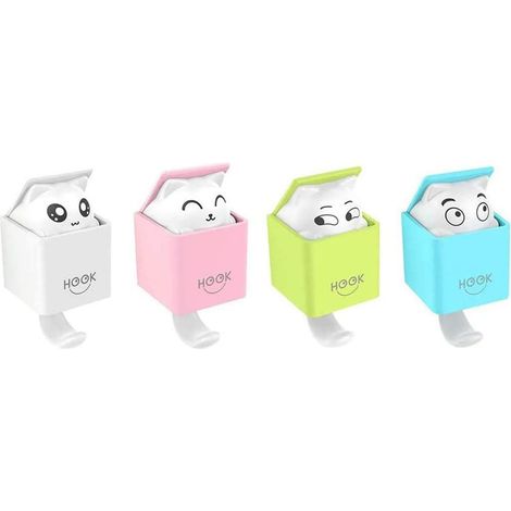 Lot de 4 crochets muraux pour animaux auto-adhésifs, crochets pour serviettes imperméables pour chat, crochets pour manteaux sans perçage (blanc/rose/bleu/vert) (1/5)
