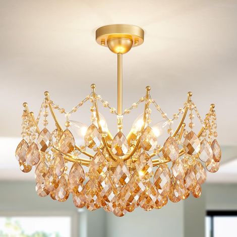 sechsflammiger Kristalllüster, goldfarben, E14-Fassung, für Wohnzimmer, Schlafzimmer, Küche (1/5)