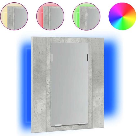 Armoire de salle de bain à miroir LED Gris béton Acrylique