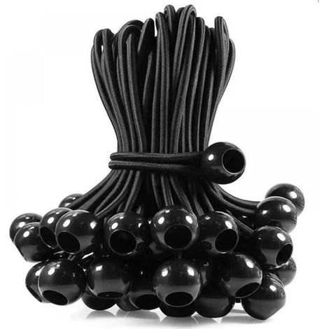 50 Pack 150mm Black Bungee Cords, Elastic Cord with Ball, Stretchy Elastic Balls for Marquees, Tents, Banners and Tarpaulins (1/3)