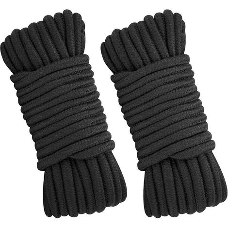 Corde en coton doux, 8 mm d'épaisseur, noire, lot de 2, 10 m (33 pi) (1/5)