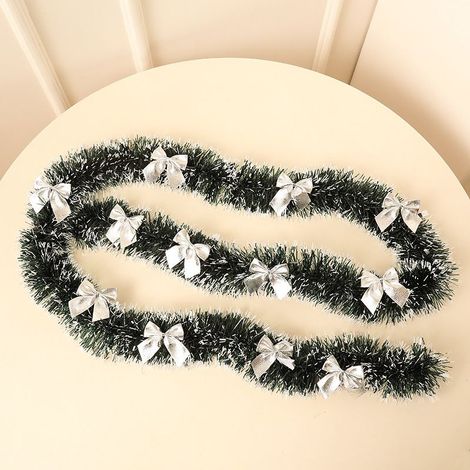 Guirlande de Noël 2m, décoration suspendue intérieur et extérieur avec 12 nœuds métalliques argentés (1/5)