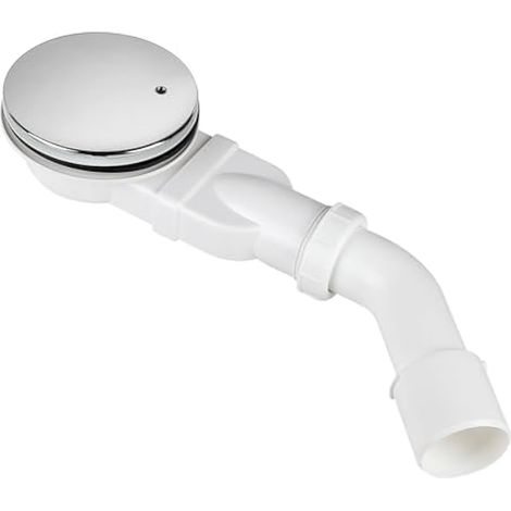 Bonde de douche 90 mm avec coude de vidange DN40/50 mm, matériau ABS, système anti-odeurs, filtre à cheveux, couvercle chromé, pour receveur de douche, débit 40 L/min (1/5)