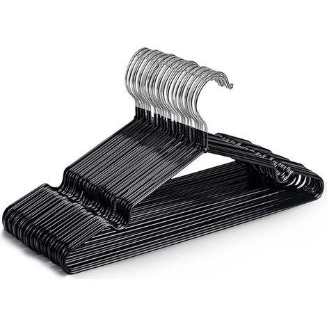 Lot de 20 cintres métalliques de qualité supérieure recouverts de caoutchouc - Robustes - Cintres organisateurs gain de place pour tringles à vêtements (Noir) (1/5)