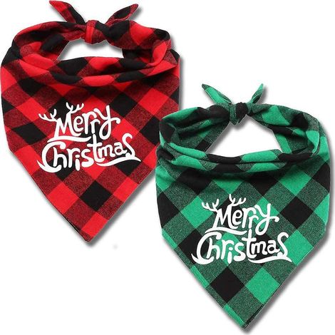 dog Bandana, Classic Christmas Pet Scarf Adjustable Washable Buffalo Plaid Triangle Bibs (1/5)