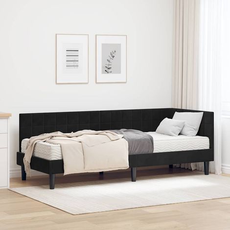 vidaXL Eckbettgestell mit Matratze mit Kopfteil 2 pcs Schwarz Samt (1/5)