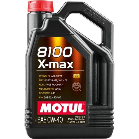 Aceite MOTUL 0W40 4L 8100 X-MAX A3/B4 / SN / LL01 / 229.5 / 502.00 505.00 / BMW / MB / A40 / WSS M2C 937A