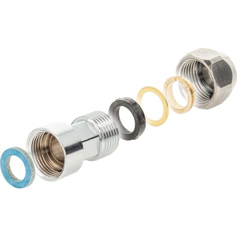 tecuro gerade Quetschverschraubung Ø 10 mm x G 3/8 Zoll IG, flachdichtend, Messing verchromt