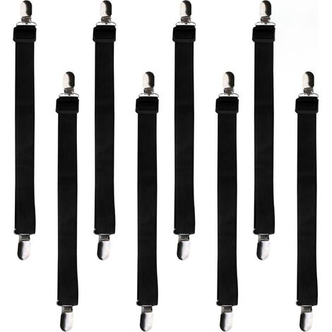 8 Pièces Tendeur Drap Housse Réglable 30cm à 120cm, Noir Résistant Attache Drap Housse Élastique, pour Drap Lit, Canapé, Housse de Repassage (1/5)