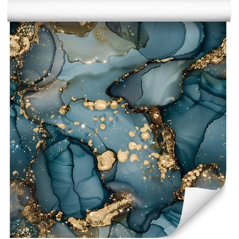 Papier peint encre turquoise et marron pour salon et chambre 50x1000 cm (1/5)