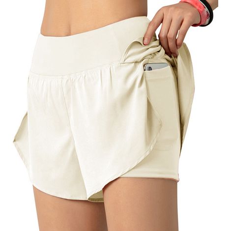 Short de course 2 en 1 pour femme avec poche, large ceinture, couche de couverture, doublure, pour se prélasser, yoga, fitness, entraînement, athlétique, gym, maison, vêtements de sport (1/5)