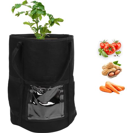 Sacs de culture pour plantes, légumes, pommes de terre, conteneur de plantation en tissu, pot de fleurs, outil de jardinage, noir, 35 x 45 cm, 43 L/10 gallons (1/5)