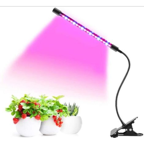 Lampada di crescita per piante d'appartamento con clip e USB – Luce LED rossa e blu regolabile, timer incorporato per stimolare la crescita e intensificare i colori delle succulente, piante in vaso pi