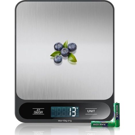 【10KG & Acier inoxydable】Balance de Cuisine Digitale, Balance électronique d'aliments avec Fonction de tarage, Haute Précision de 1g/0.1oz, Facile à nettoyer, Piles incluses