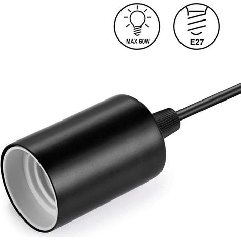 Lampada a sospensione BDD E27 con anello a vite, 100 cm, cavo in tessuto regolabile, paralume compatibile, attacco ideale per lampade a sospensione da cucina, nero (1/3)