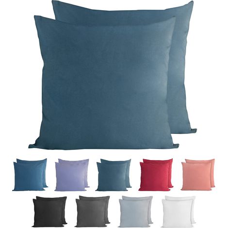 100% Coton Jersey Taie d'oreiller - Lot de 2-50x50 cm, Oreiller 150 g/m², Housse de Coussin, Bleu pétrole (1/5)