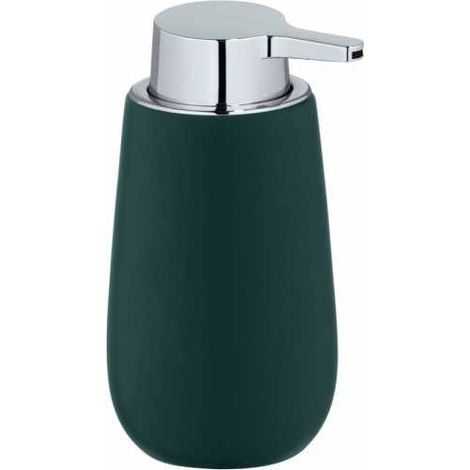 WENKO Portasapone Badi, distributore di sapone liquido ricaricabile in ceramica di alta qualità con superficie opaca, pompa in plastica resistente, capacità 320 ml, 9,5 x 16 x 8 cm, verde scuro (1/2)