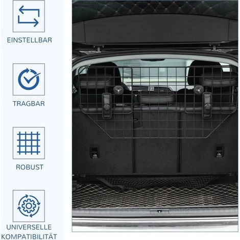 Grille coffre voiture 90-120 x 40,5 cm en métal noir, réglable pour sécuriser le chien – MEUBLIV (1/5)