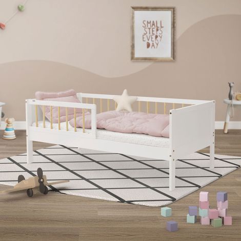 ML-Design Letto per bambini e bambine 70 x 140 cm in legno di pino massiccio bianco-naturale con rete a doghe e protezione anticaduta giroletto lettino singolo per cameretta mobili per giovani (1/5)