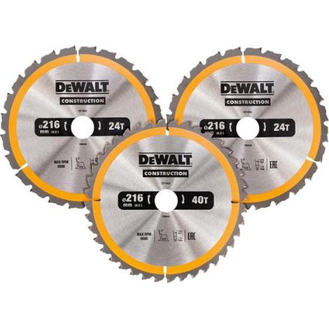 DEWALT DT1963 Construction Circular Saw Blade 3 Pack 250 x 30mm x 24T/48T DEWDT1963QZ