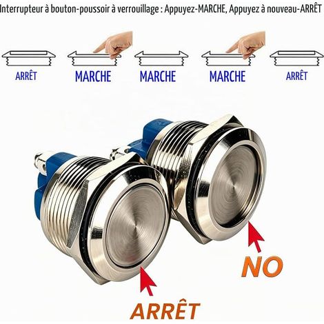 Gebildet 22mm Interrupteur à Bouton Poussoir Bornes à vis en Acier Inoxydable Interrupteur Etanche à l'eau(Tête Plate) (1/4)