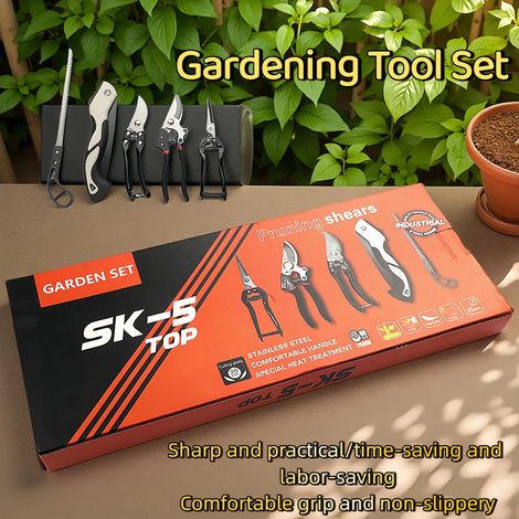 Ensemble d'outils de jardin 5 en 1, outils de taille portables avec boîte de rangement pour l'entretien des plantes (1/5)