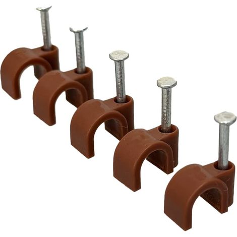 Lot de 50 attaches-fils - Clous intégrés 5mm - Plastique marron robuste - Fixation câbles électriques - Pour maison et bureau - Diamètre 5 mm (1/5)