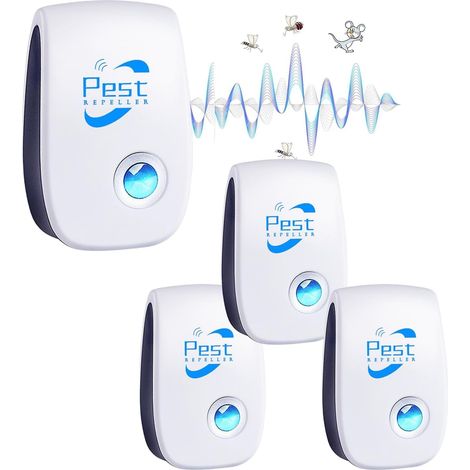 Repellente per roditori e insetti a ultrasuoni, 4 pezzi di repellente per zanzare a ultrasuoni per topi, ratti, formiche, ragni e zanzare, repellente elettronico per insetti per interni per topi, ratt (1/5)