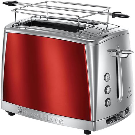 Grille Pain [Pour 2 Tranches] Luna Rouge Inox (2 Fentes extra larges, 6 Niveaux de Brunissage rapide, Surélévation & contrôle, Décongèle, Réchauffe viennoiserie, 1550W) Toaster 23220-56 (1/5)