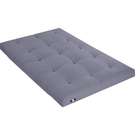 Matelas futon coton et fibres recyclés fabriqué en France Couleur Gris Clair 160 x 200 cm (1/5)