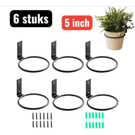 6 Hängekörbe – 12,7 cm – Wandhalterung für Pflanzgefäße – Schwarzer Pflanztopfhalter aus Schmiedeeisen für Zimmer- und Balkonpflanzen (1/5)