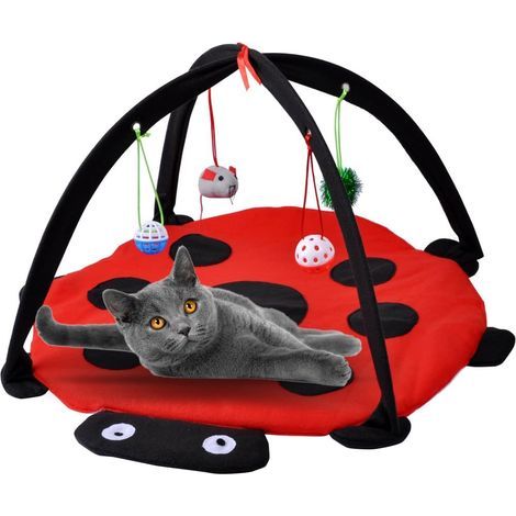 Lot de 1 Corbeille + 4 Jouets Balle Clochette Souris Plume Chat Chiot Tapis Matelas Coussin Panier Maison (1/5)