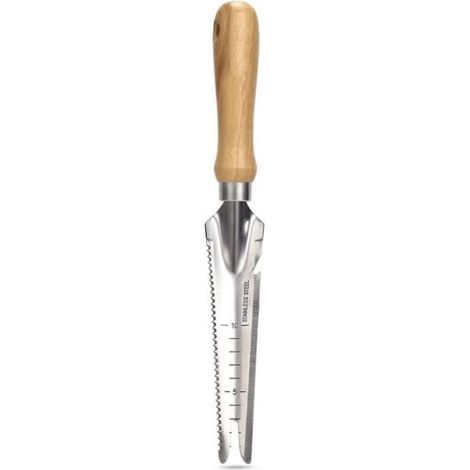 Coltello da diserbo, tagliaerba manuale in acciaio inox resistente alla corrosione, con impugnatura ergonomica e strumento di misurazione, lunghezza di lavoro 19 cm. (1/4)